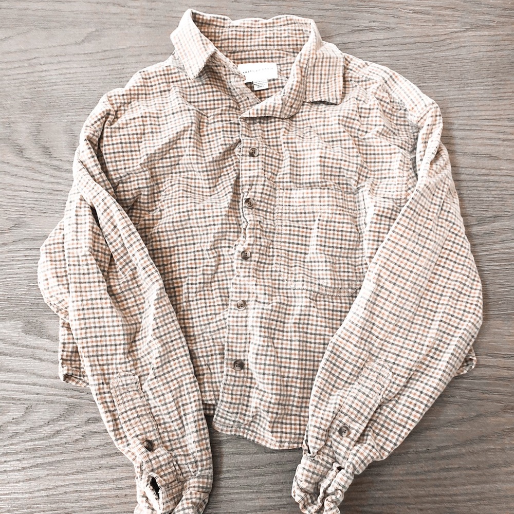American Eagle Cropped Button Flannel Soft